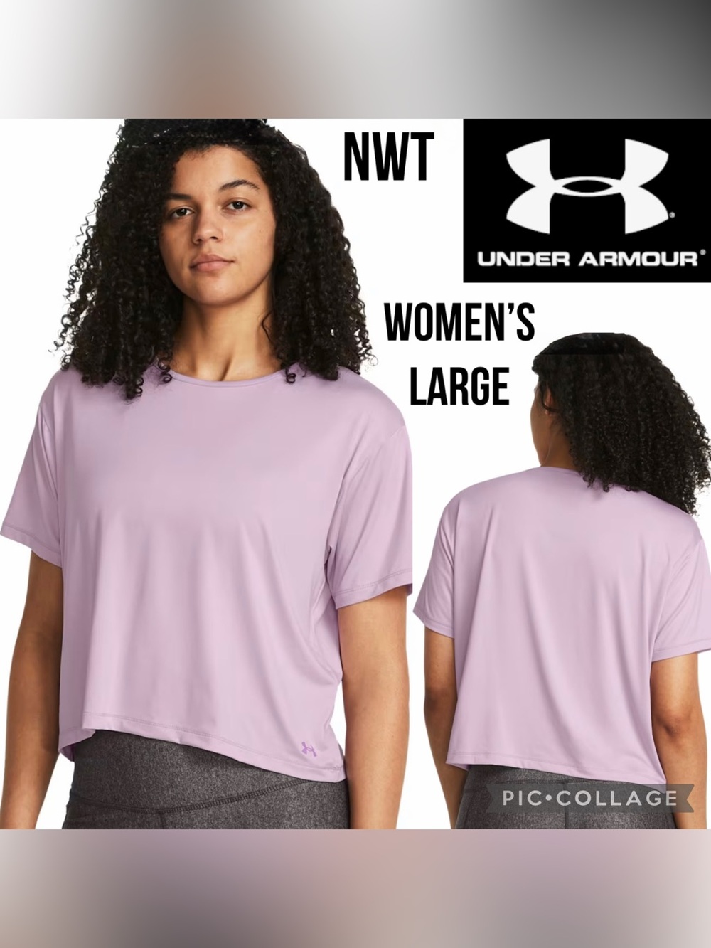 NWT UNDER ARMOUR Women’s Shirt Motion Purple Short Sleeve Workout Loose Fit Sz L
